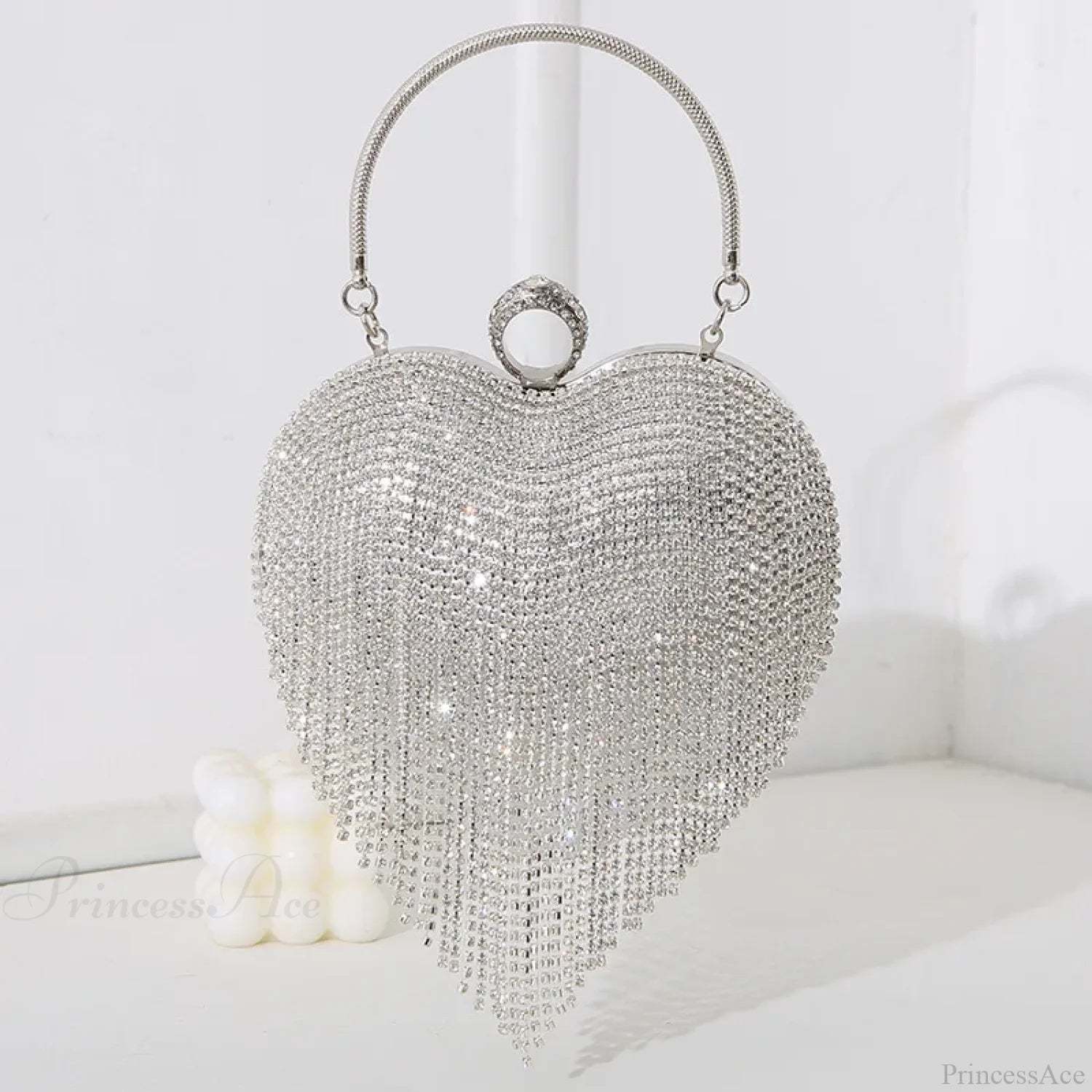 Rhinestone Heart Pattern Silver Evening Clutch Wedding Bridal Purse Silver / Mini(Max Length<20cm) clutchbag-250126