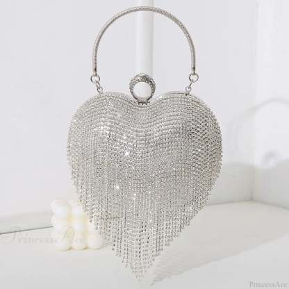 Rhinestone Heart Pattern Silver Evening Clutch Wedding Bridal Purse Silver / Mini(Max Length<20cm) clutchbag-250126
