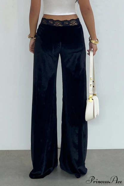 Rhinestone Lace Waist Patchwork Velvet Pants