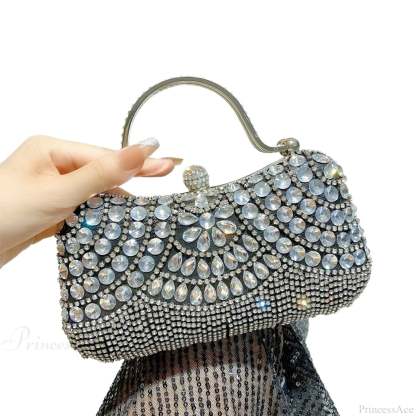 Rhinestone Silver Sparkling Tassel Shoulder Evening Clutch Bag Silver clutchbag-250126