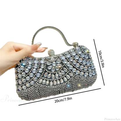 Rhinestone Silver Sparkling Tassel Shoulder Evening Clutch Bag clutchbag-250126