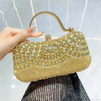 Rhinestone Silver Sparkling Tassel Shoulder Evening Clutch Bag Gold clutchbag-250126