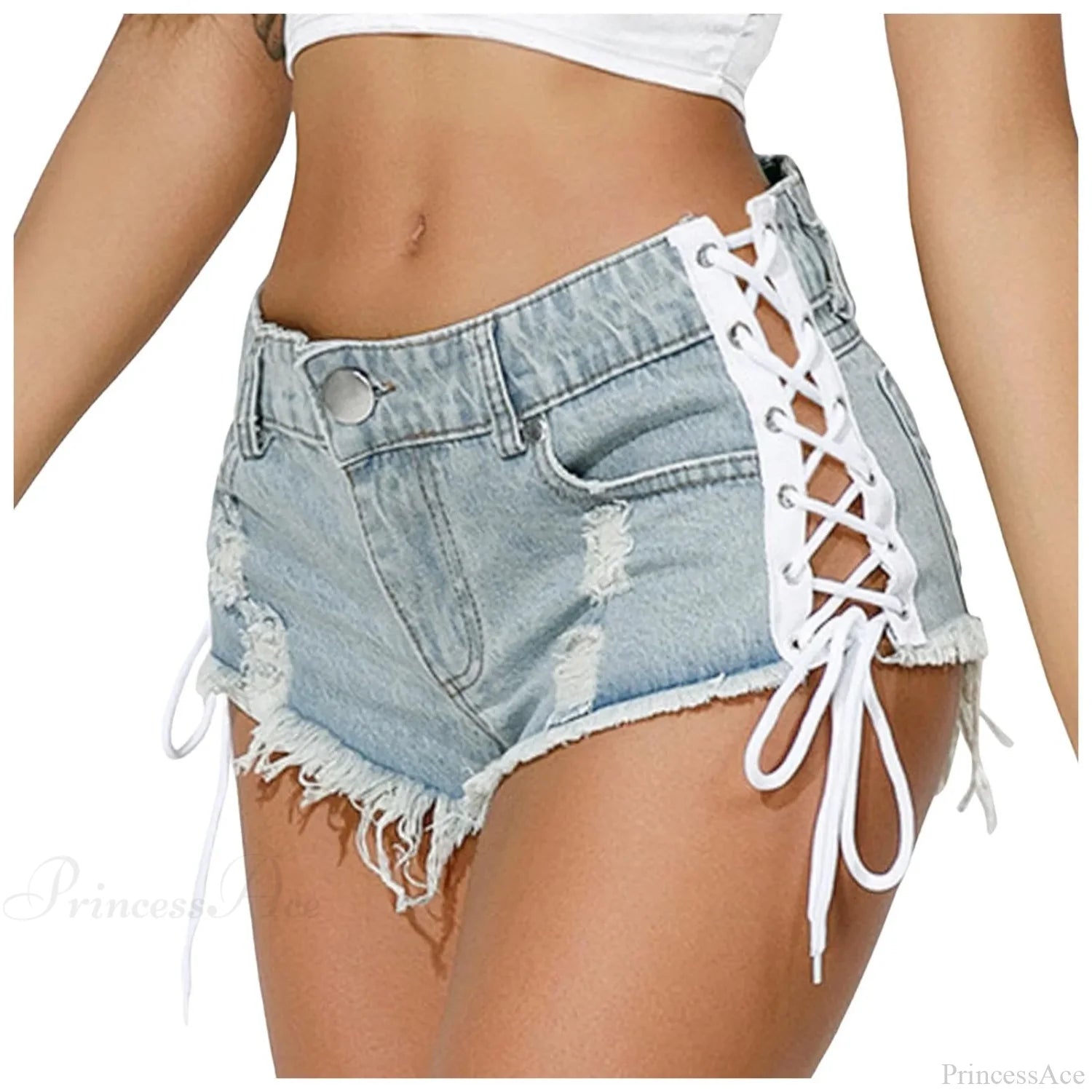 Ripped Hole Hem Denim Hotpants Short blue2 / S short-250223