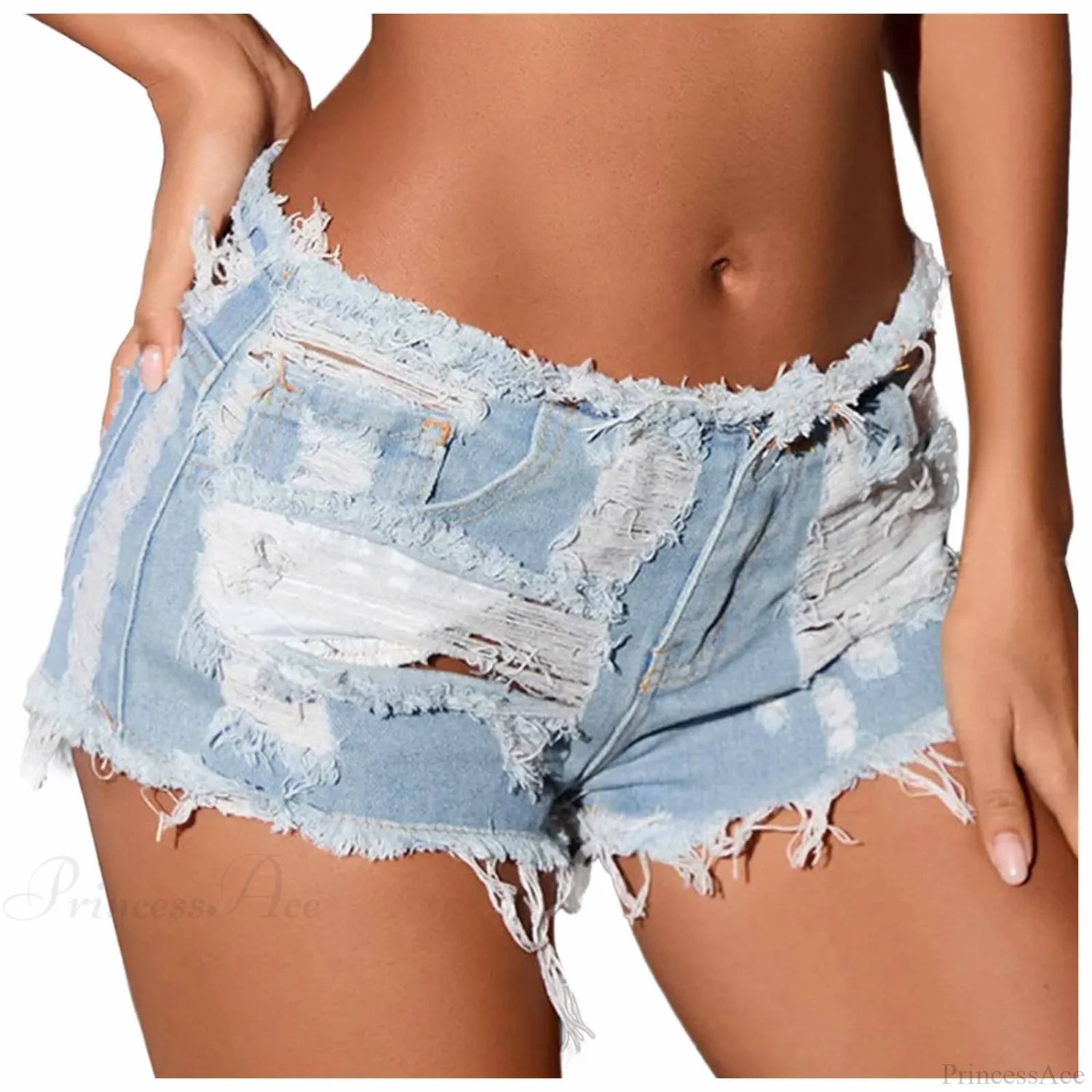Ripped Hole Hem Denim Hotpants Short blue3 / S short-250223