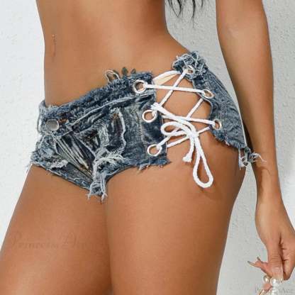 Ripped Hole Hem Denim Hotpants Short blue4 / S short-250223