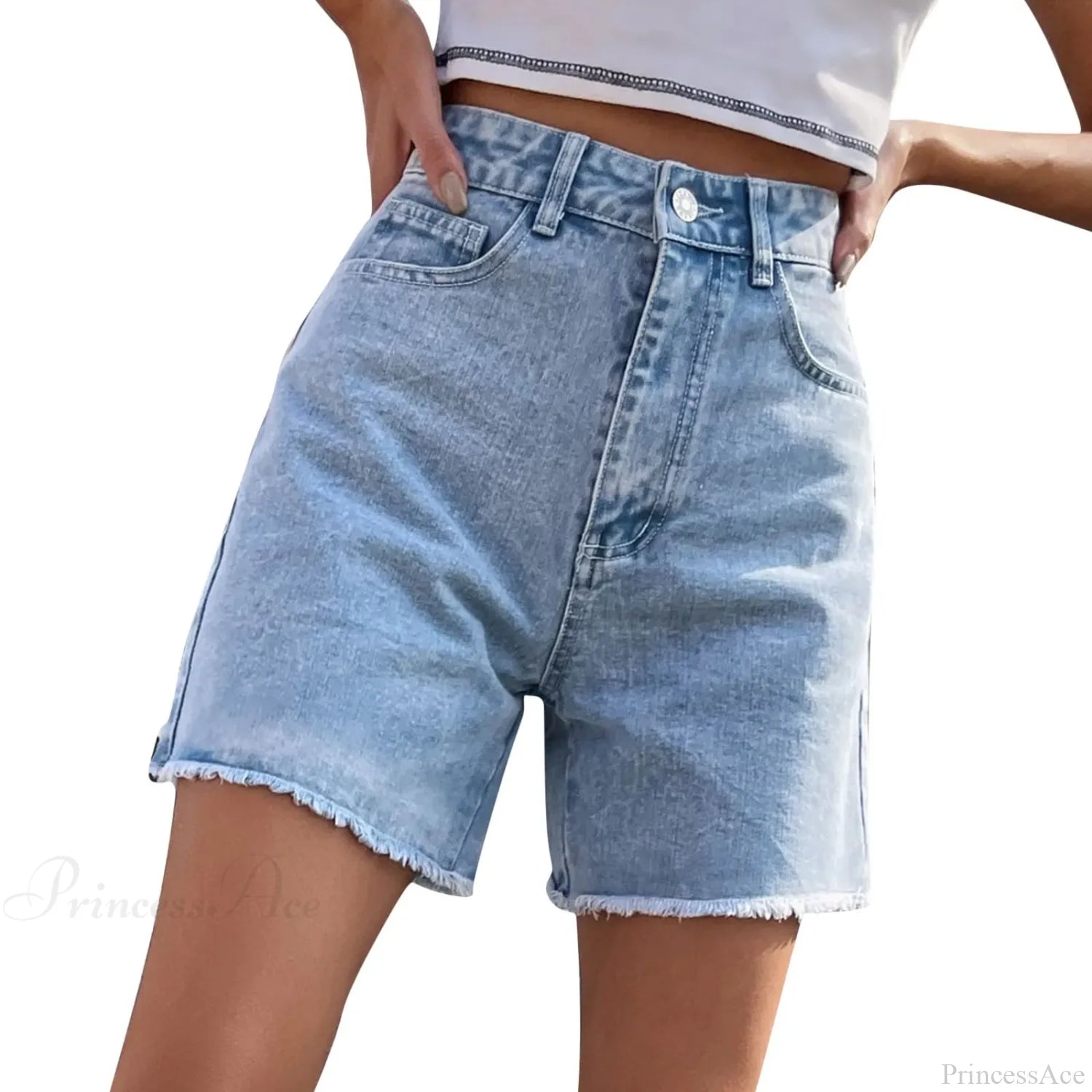 Ripped Hole Hem Denim Hotpants Short blue6 / S short-250223