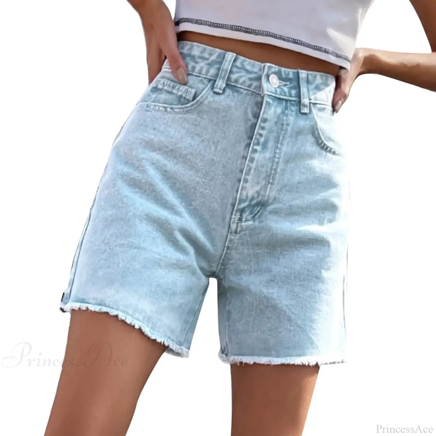 Ripped Hole Hem Denim Hotpants Short blue8 / S short-250223