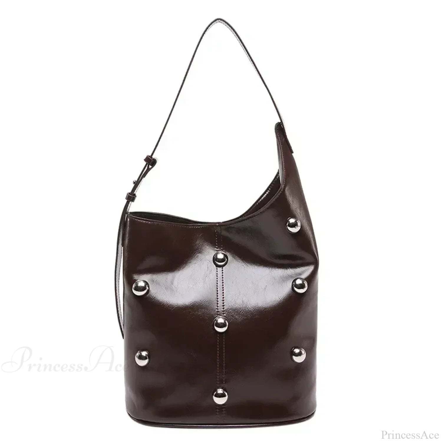 Rivet PU Bucket Shoulder Bag 2025 Coffee shoulder-250126