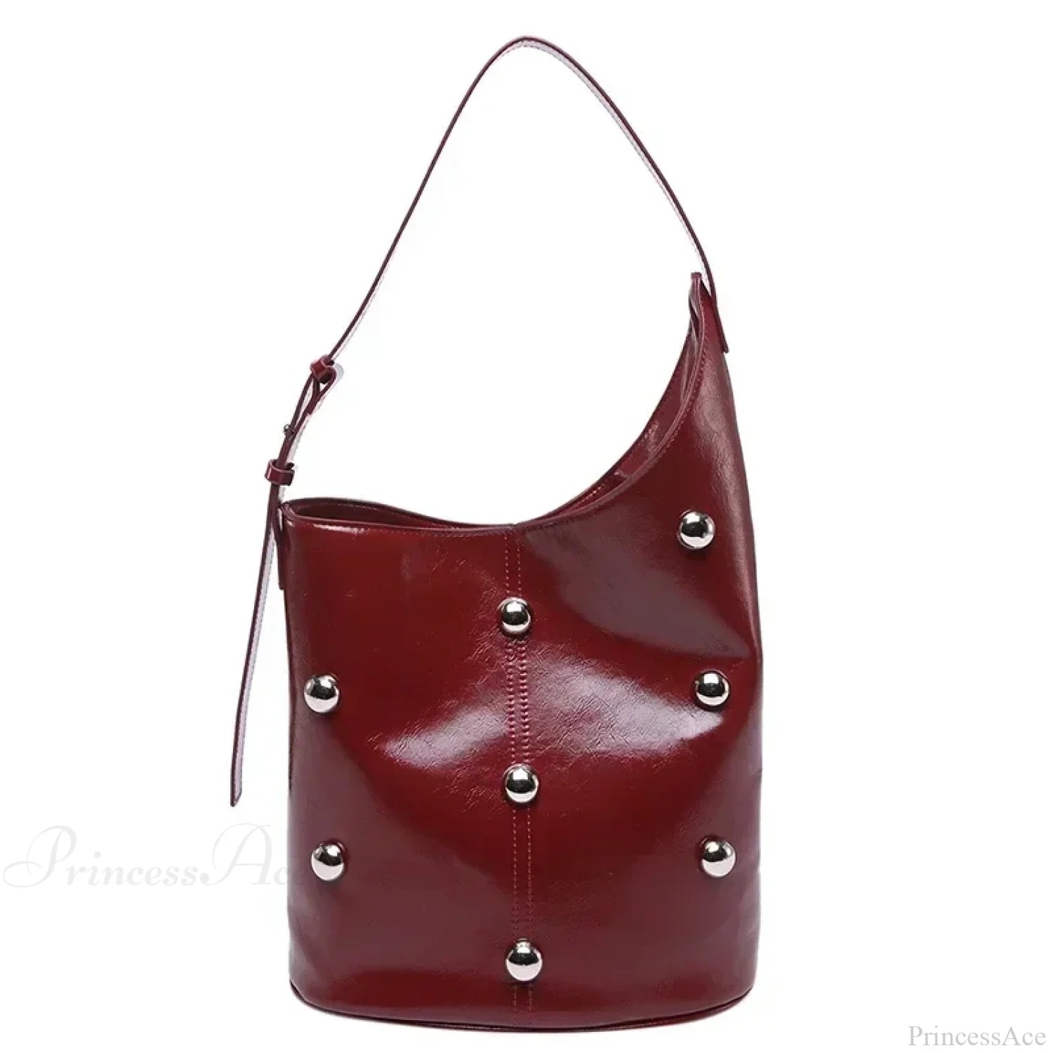 Rivet PU Bucket Shoulder Bag 2025 Red shoulder-250126