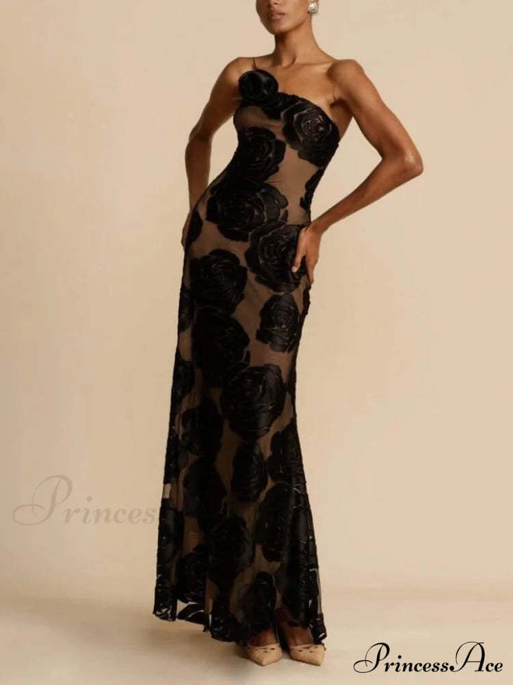 Rose Flower Three-Dimensional Charming Burnt Maxi Dress Dresses