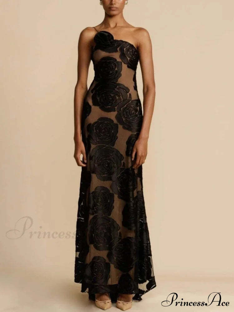 Rose Flower Three-Dimensional Charming Burnt Maxi Dress Dresses