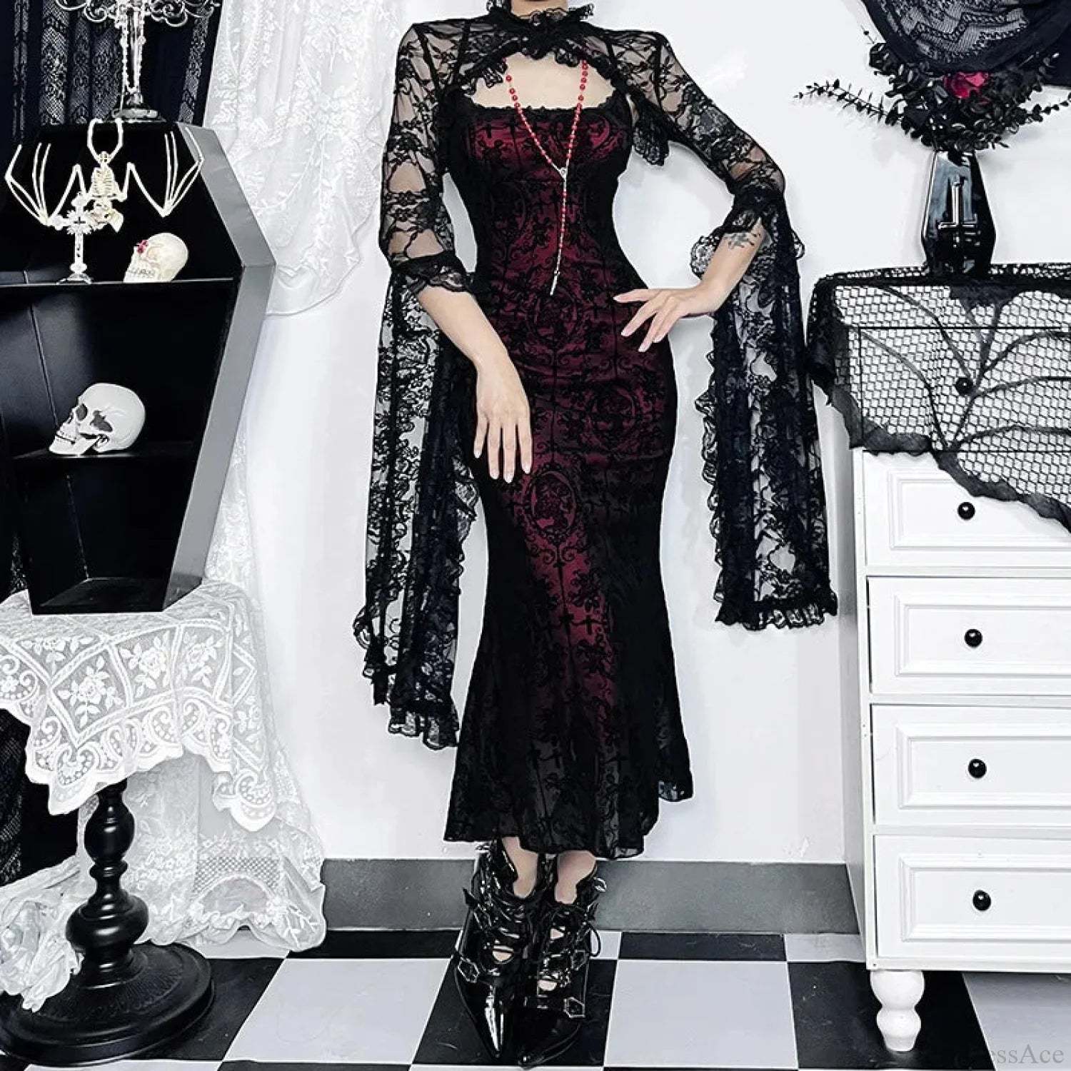 Ruched Backless Vintage Midi Dress