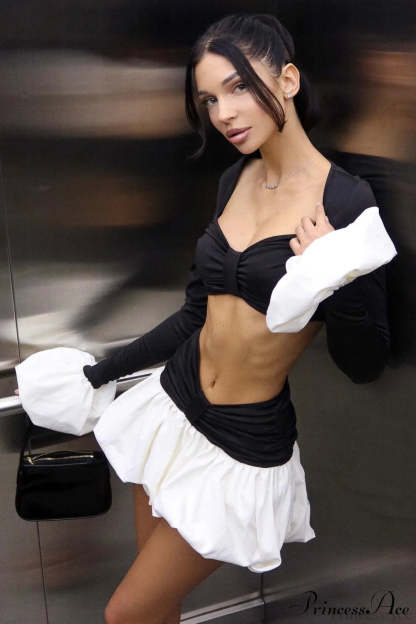 Ruched Color Block Low Neck Mini Dress