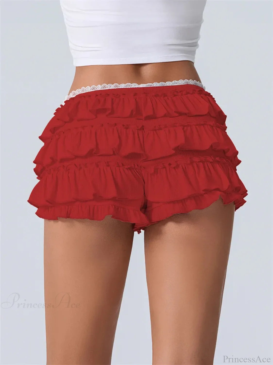Ruched Lace Tiered Ruffled Short short-250223