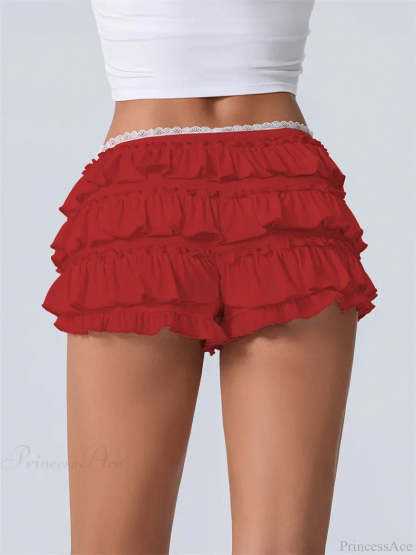 Ruched Lace Tiered Ruffled Short short-250223