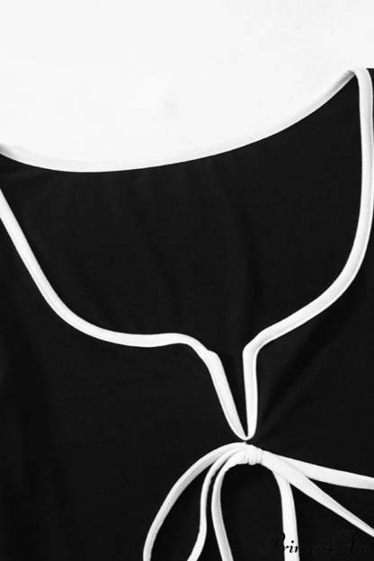 Ruched Tie Front Cropped Long Sleeve Tee