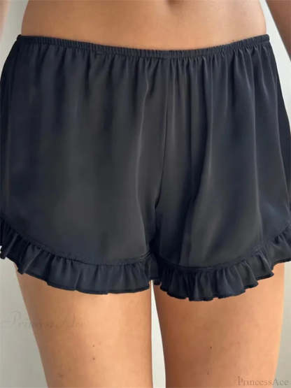 Ruffled Elastic Low Waist Short BLACK / S short-250223