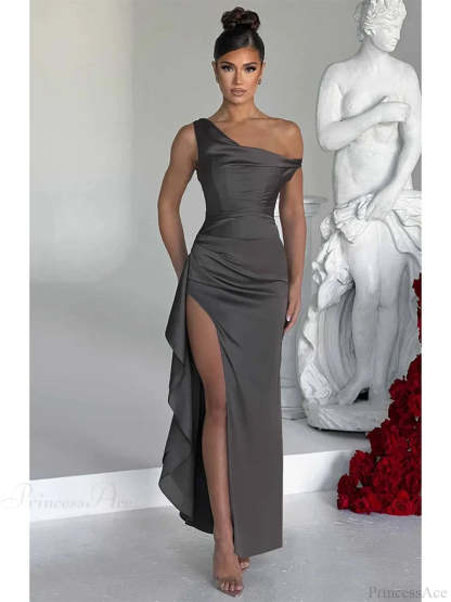 Ruffles Asymmetrical Maxi Vacation Dress Brown / S vacationdress-250223