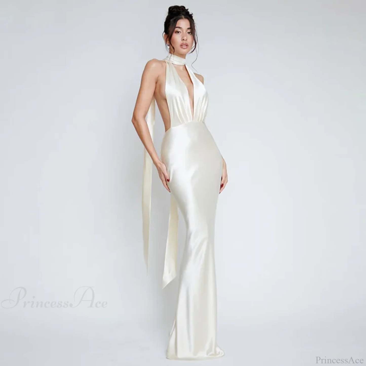 Satin Deep V Neck Vacation Dress vacationdress-250223