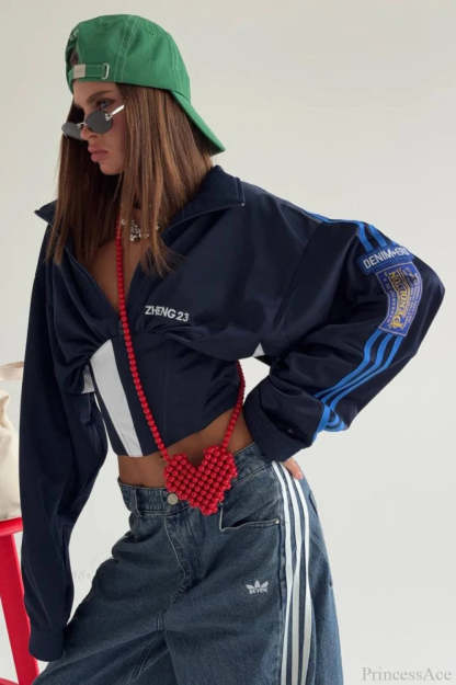 Satin Ruched Half Zip Crop Blouse