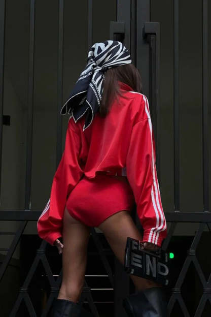 Satin Ruched Half Zip Crop Blouse