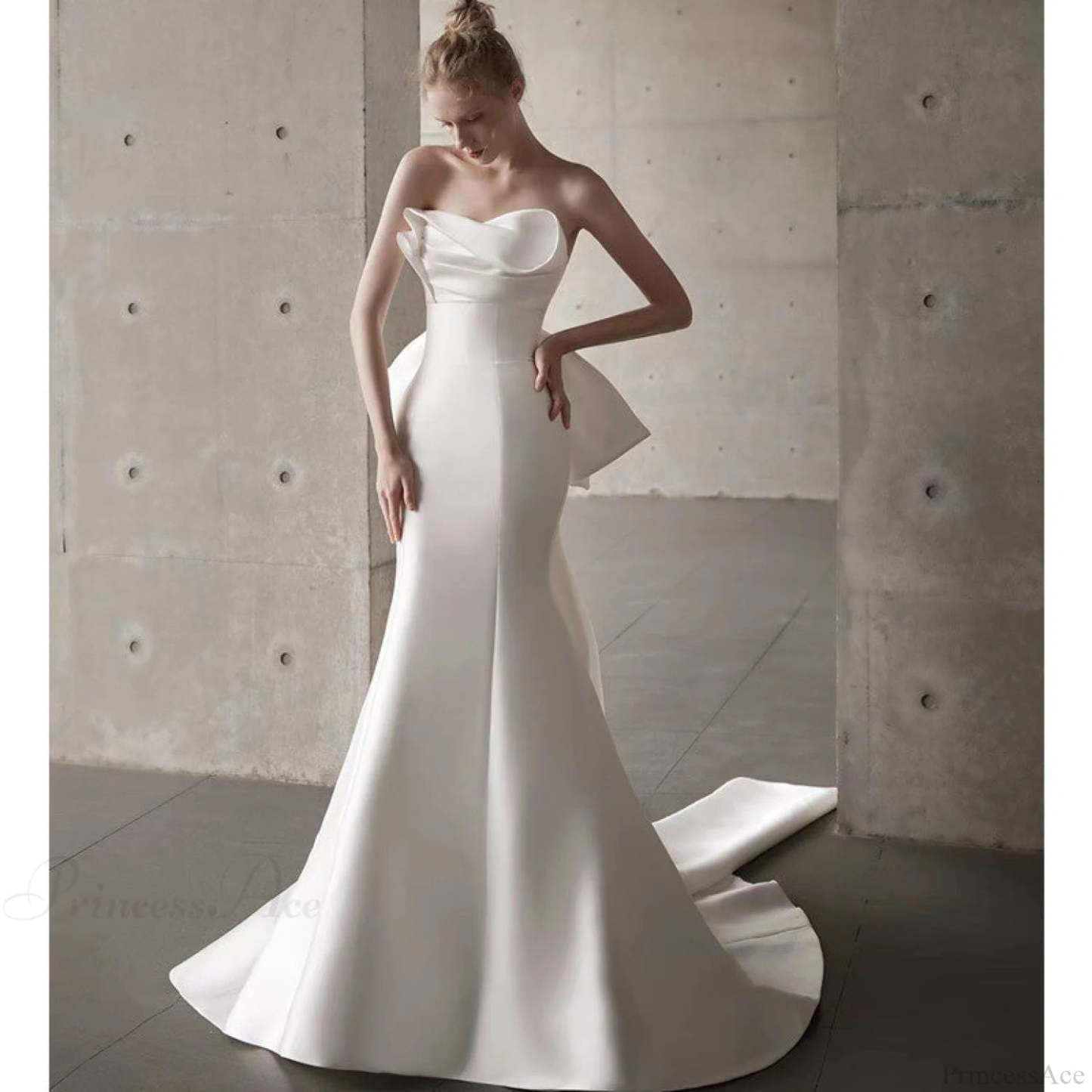 Satin Strapless Bowknot Wedding Dress weddingdress-250223