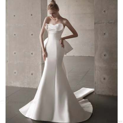 Satin Strapless Bowknot Wedding Dress weddingdress-250223