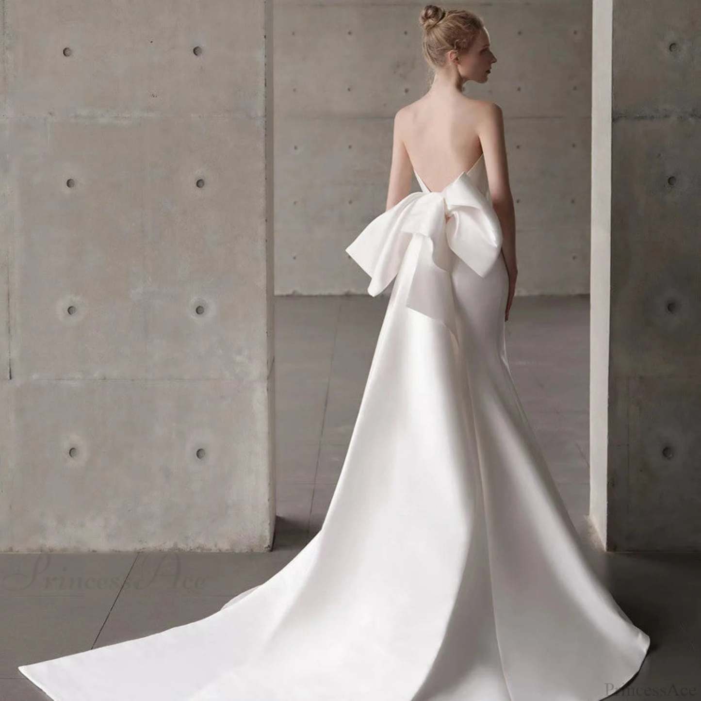Satin Strapless Bowknot Wedding Dress weddingdress-250223