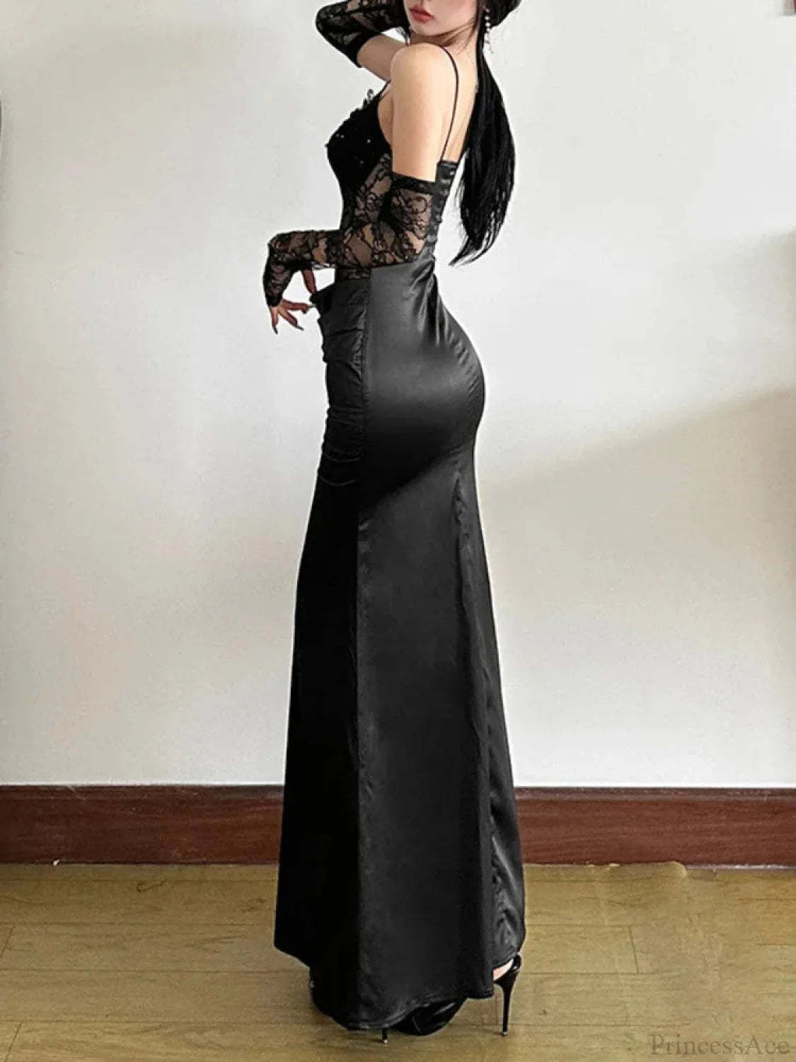 Seductive Bodice Lace Patchwork Elevated Waist Full-Length Dress