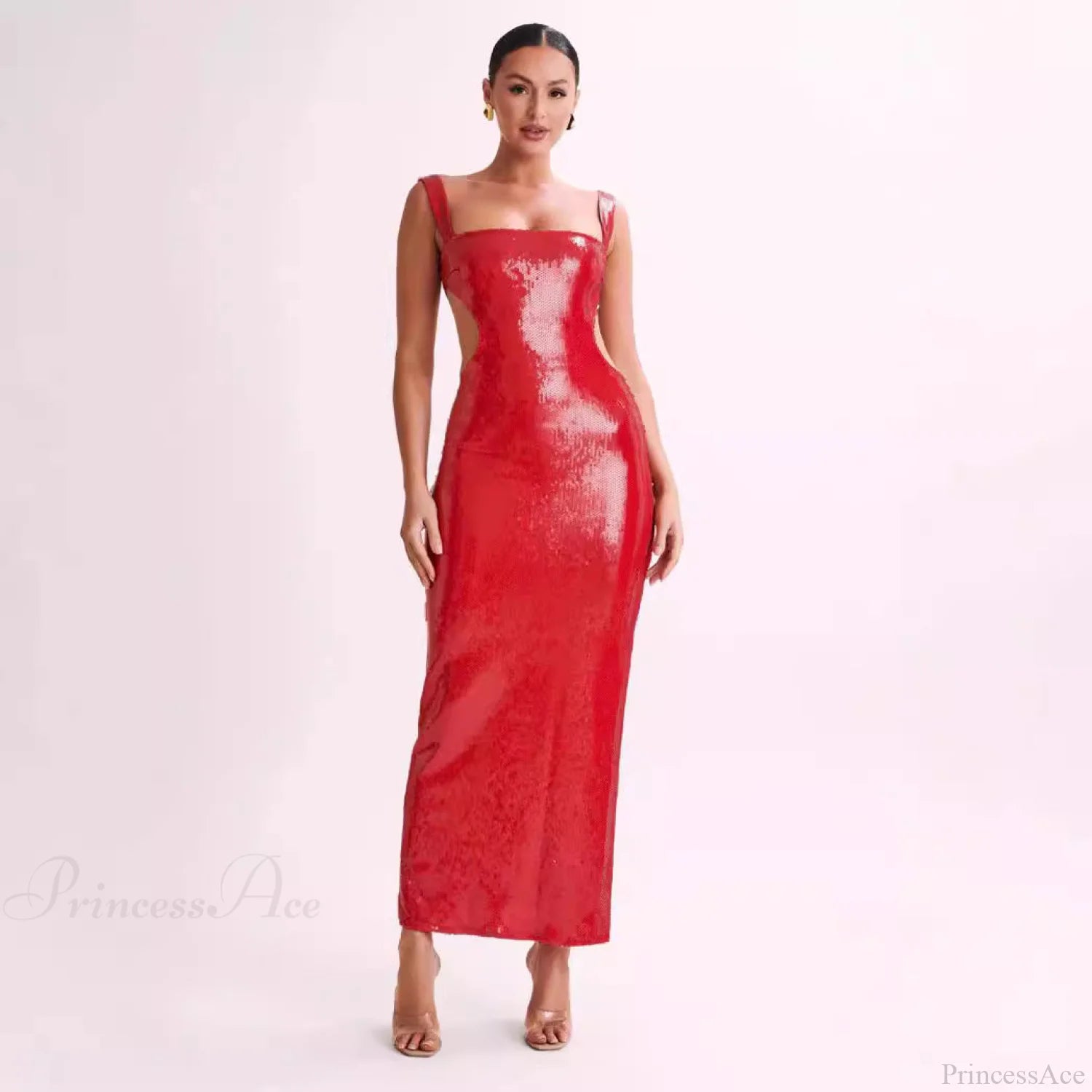 Sequin Backless Slim Fit Slit Prom Dress red / S promdress-250223