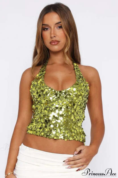 Sequin Halter Tie Cami Top