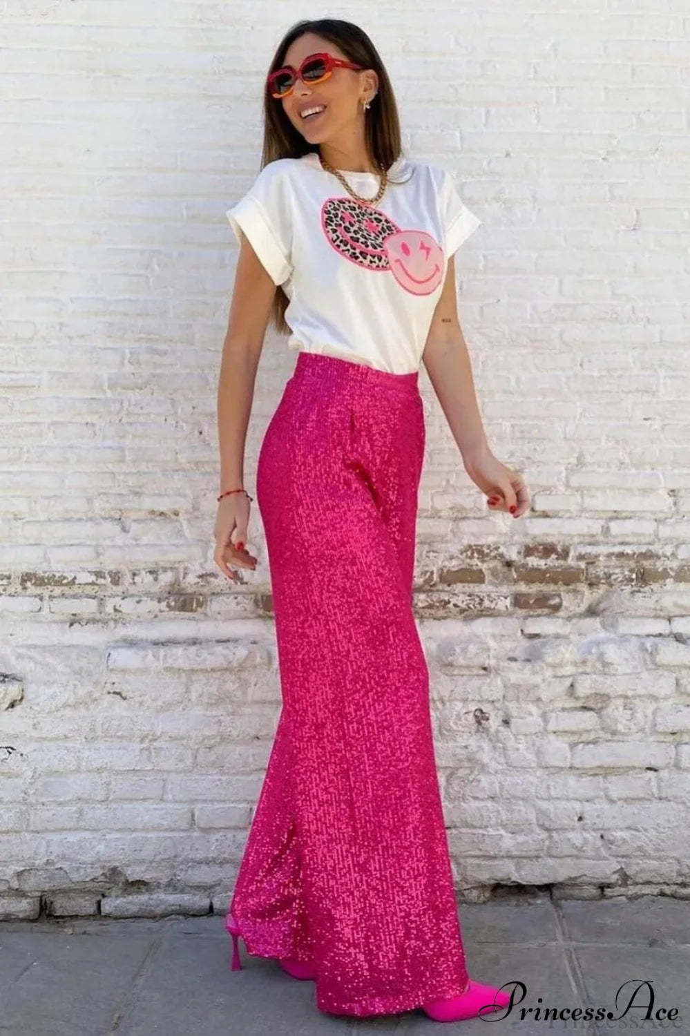 Sequin Slim-Fit Straight Casual Pants