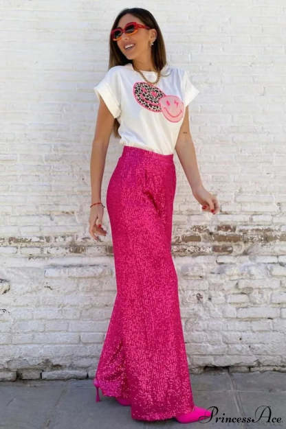 Sequin Slim-Fit Straight Casual Pants