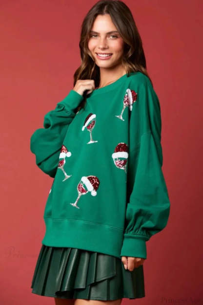 Sequined Crew Neck Pullover Sweater