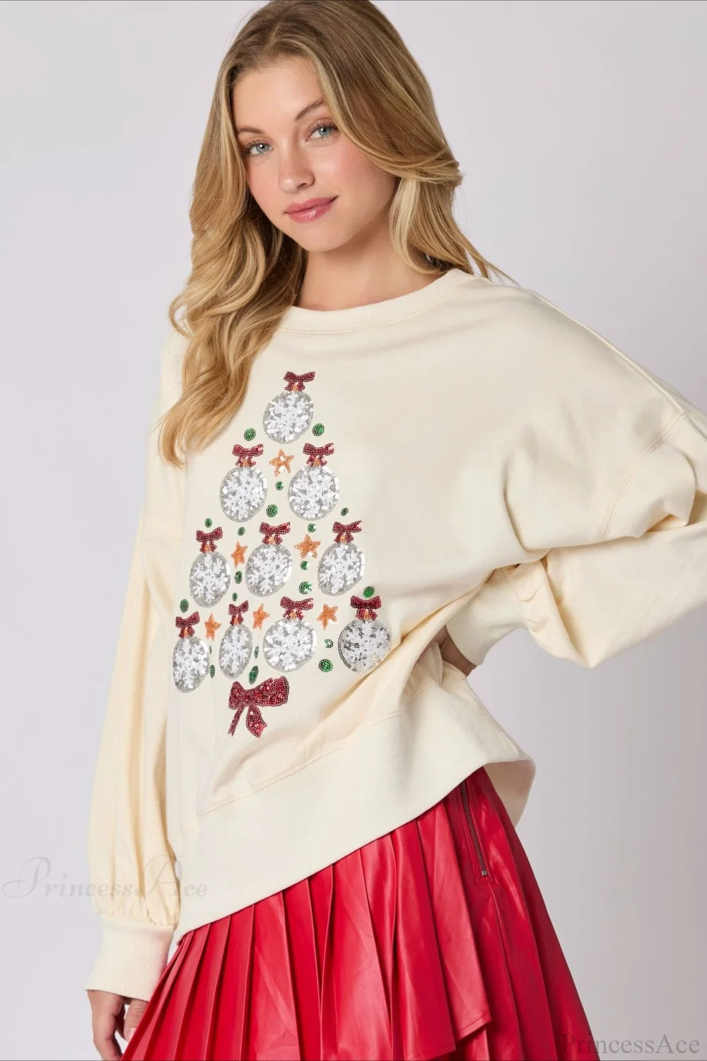 Sequined Crew Neck Pullover Sweater