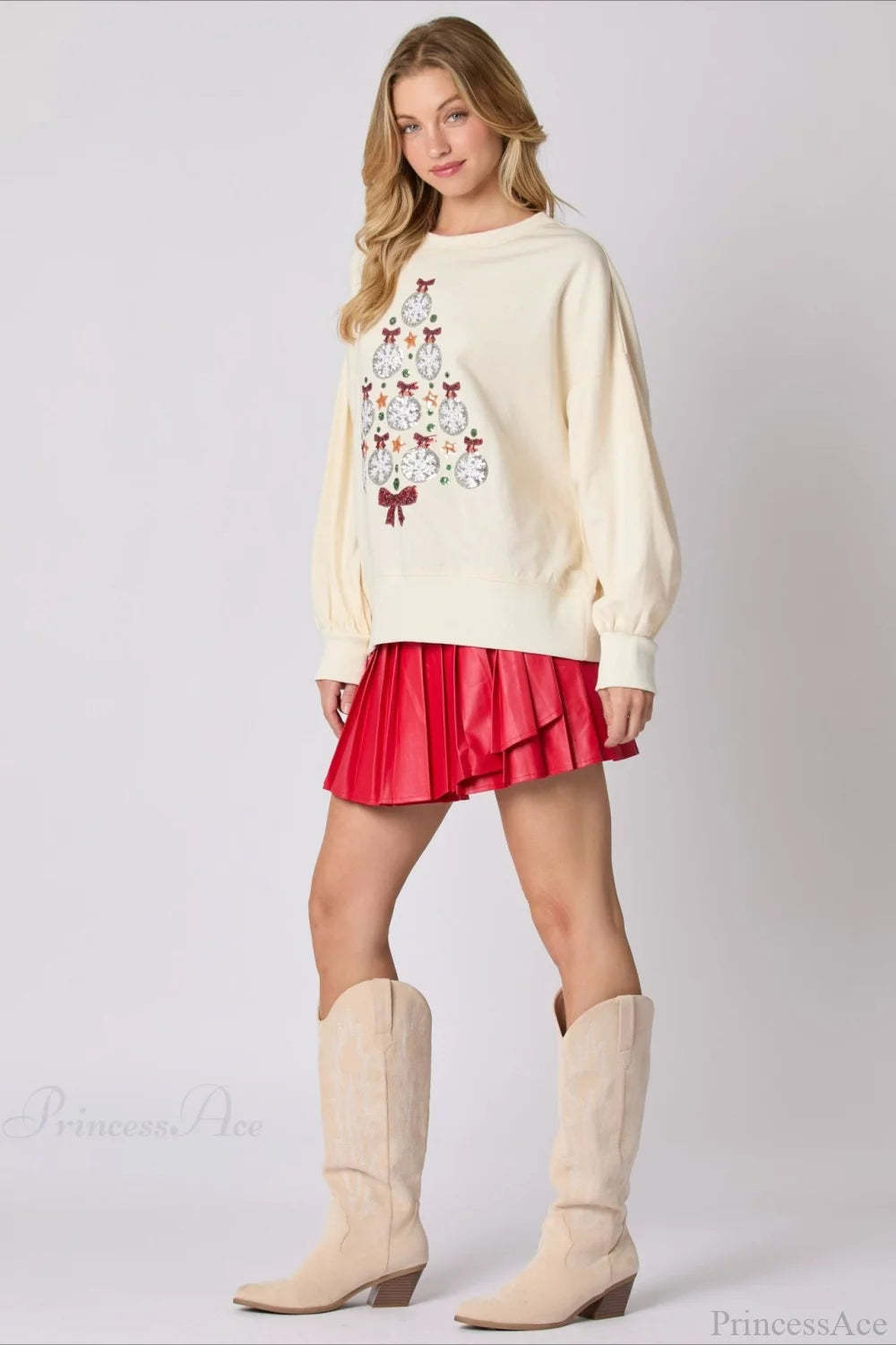 Sequined Crew Neck Pullover Sweater