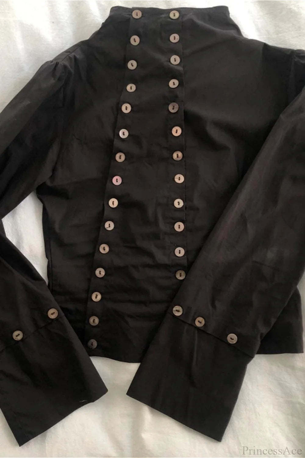 Sexy Solid Button Slim Round Neck Long Sleeve Blouse