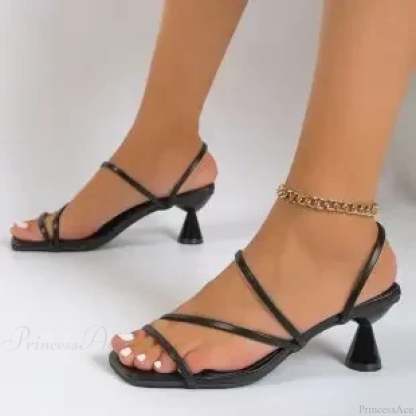 Sexy Summer Pumps Thin Band Square Toe Mules Party Sandals Low Heel Pump Black / 34