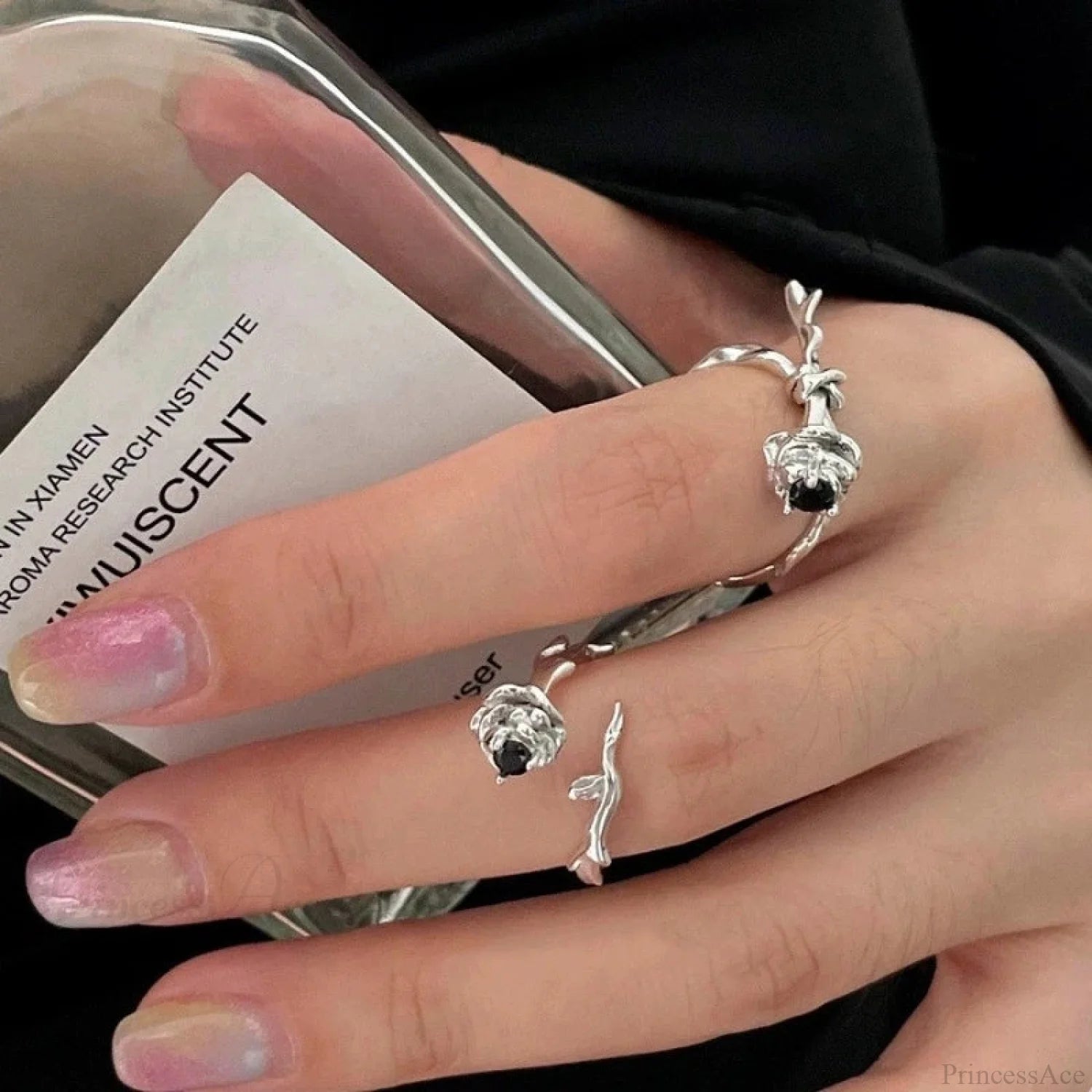 Sharp Rose Dark Flower Ring sliver02