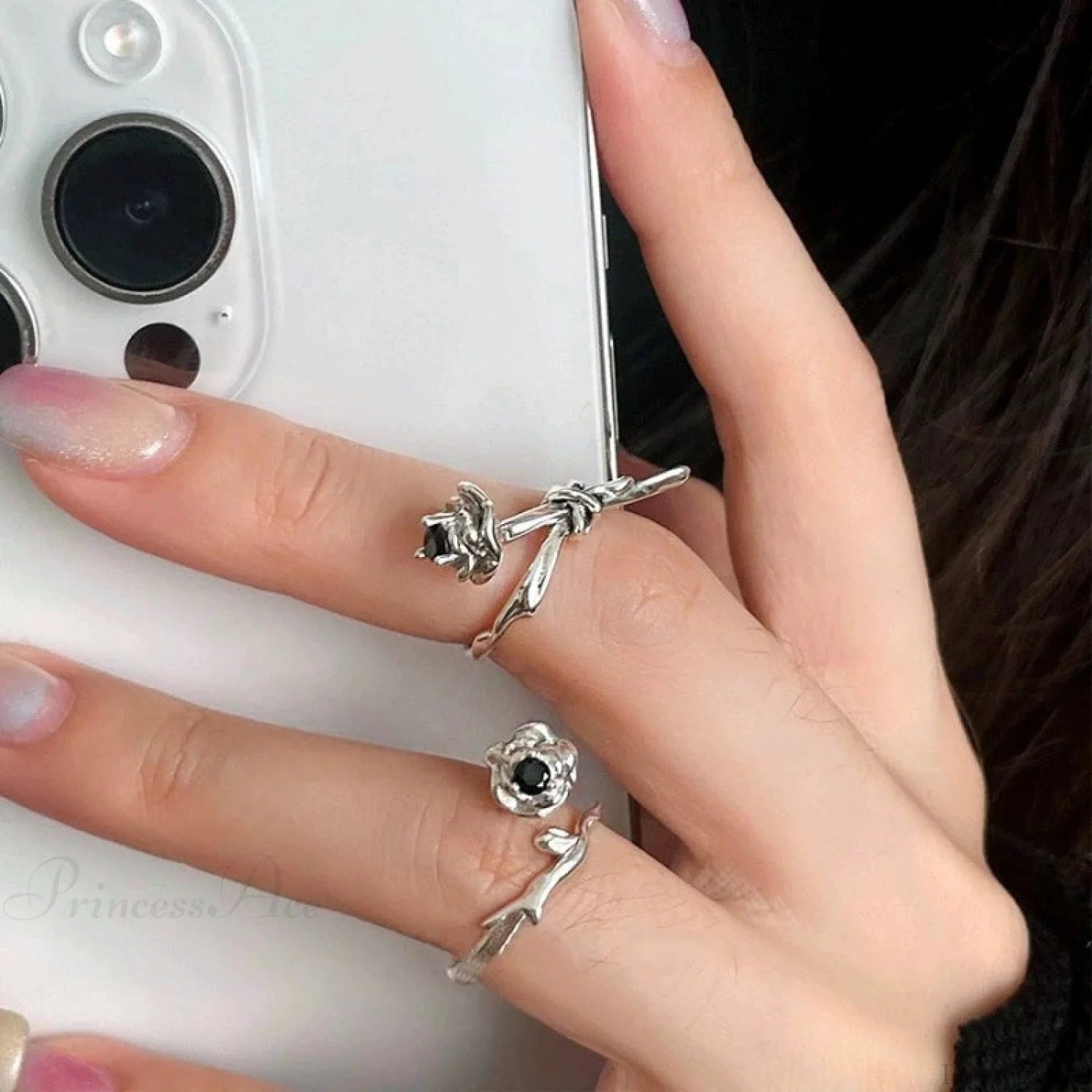 Sharp Rose Dark Flower Ring sliver03