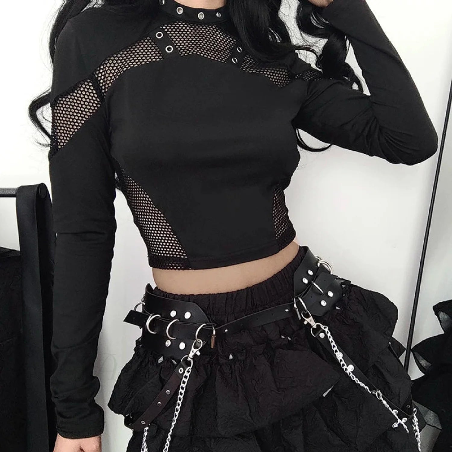 Sheer Mesh Knit Top Black / S