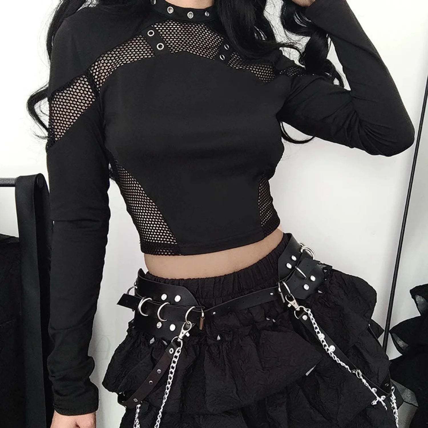 Sheer Mesh Knit Top Black / S