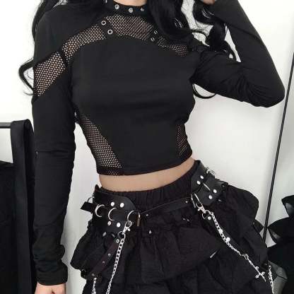 Sheer Mesh Knit Top Black / S