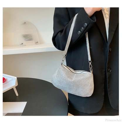 Shiny Crystal Rhinestones Evening Clutch Bag Wristlet SILVER wristlet-250126