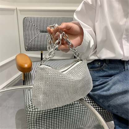 Shiny Crystal Rhinestones Evening Clutch Bag Wristlet SILVER wristlet-250126