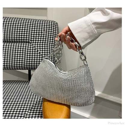 Shiny Crystal Rhinestones Evening Clutch Bag Wristlet SILVER wristlet-250126