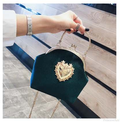 Shiny Heart Shape Evening Clutch Chain Shoulder Bag Green clutchbag-250126