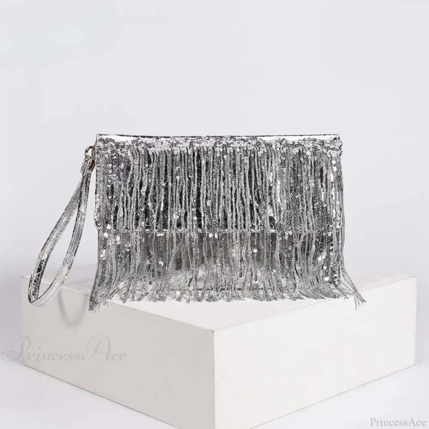 Silver Sequin Rhinestone Evening Clutch Wristlet silver wristlet-250126