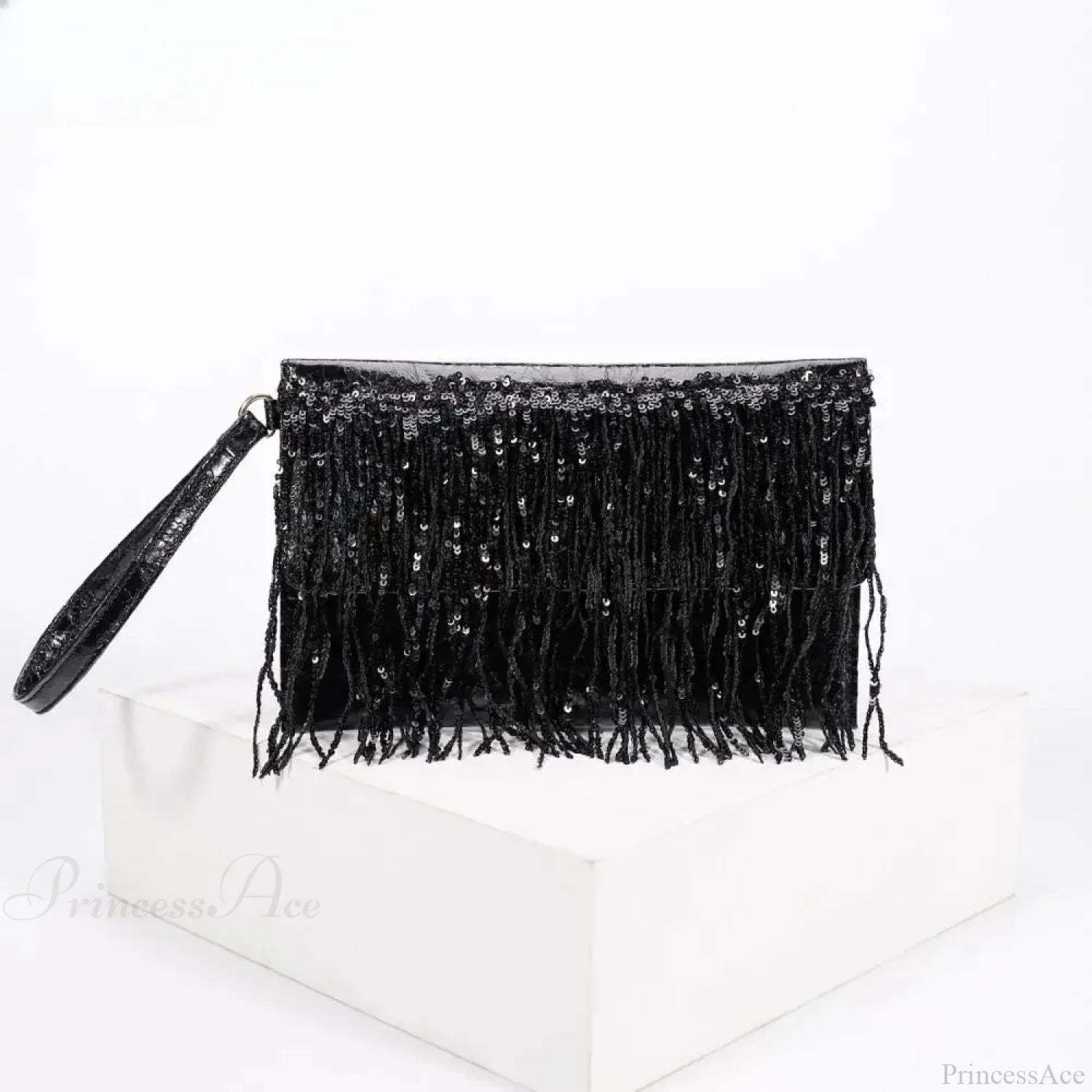 Silver Sequin Rhinestone Evening Clutch Wristlet Black wristlet-250126