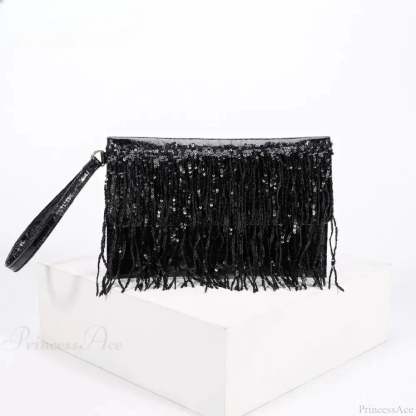 Silver Sequin Rhinestone Evening Clutch Wristlet Black wristlet-250126